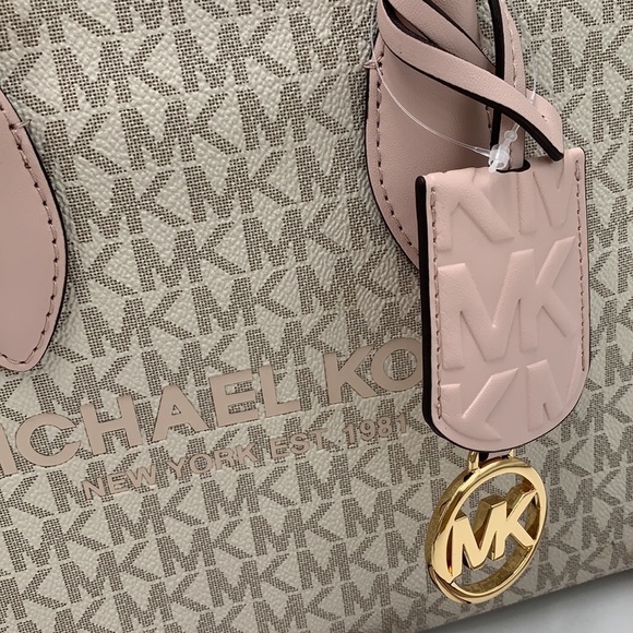 MICHAEL KORS MIRELLA SMALL SHOPPER TOP ZIP XBODY POWDER BLUSH MULTI SIGNATURE - Picture 4 of 16